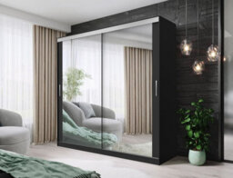 Fhif Dubai Tokyo 180Cm Black  Sliding Door Wardrobe Modern Bedroom Storage With Full Length Mirror Shelves And Hanging Rails - thumbnail 1