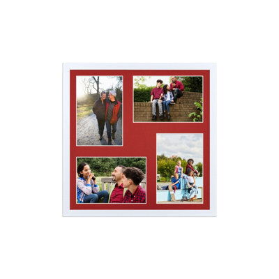 AK Frames 12X12 White Sleek Multi Photo Frame With Crimson Mount - Holds 4 Apertures (4X) 6X4 Photos - image 1