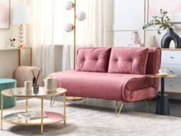 Beliani Sofa Bed 2 Seater Vestfold Velvet Pink - thumbnail 2