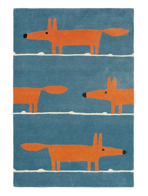 Mr Fox 25318 Denim Animal Wool Rug By Scion-120Cm X 180Cm - image 1