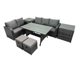 Fimous 7 Seat Outdoor Wicker Pe Rattan Garden Furniture Set Dining Table Sofa Sets With 2 Side Tables Small Stool Dark Grey Mixed - thumbnail 2