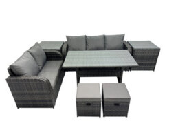 Fimous 7 Seat Outdoor Wicker Pe Rattan Garden Furniture Set Dining Table Sofa Sets With 2 Side Tables Small Stool Dark Grey Mixed - thumbnail 1