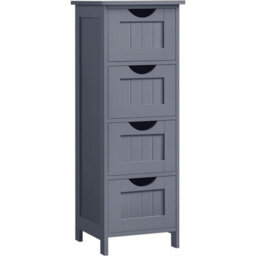 Songmics Bathroom Floor Storage Cabinet, Slim Wooden Storage Unit With 4 Drawers, For Living Room, Kitchen, Grey - thumbnail 2