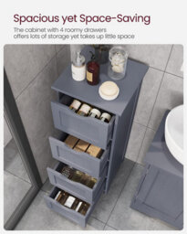 Songmics Bathroom Floor Storage Cabinet, Slim Wooden Storage Unit With 4 Drawers, For Living Room, Kitchen, Grey - thumbnail 3