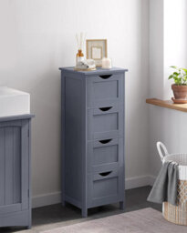 Bathroom Floor Storage Cabinet, Slim Wooden Storage Unit With 4 Drawers, For Living Room, Kitchen, Grey
