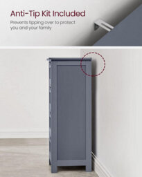 Songmics Bathroom Floor Storage Cabinet, Slim Wooden Storage Unit With 4 Drawers, For Living Room, Kitchen, Grey - thumbnail 5