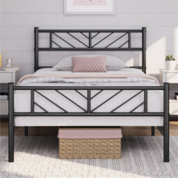 Yaheetech Black 3Ft Single Metal Bed Frame With Arrow Design Headboard And Footboard - thumbnail 1