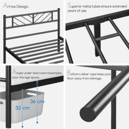 Yaheetech Black 3Ft Single Metal Bed Frame With Arrow Design Headboard And Footboard - thumbnail 7