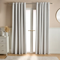 "Ohs Woven Texture Pair Of Eyelet Curtains, Cream - 90 X 90""" - thumbnail 1