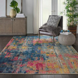 Blue/yellow Modern Easy To Clean Abstract Graphics Rug For Dining Room-160Cm X 221Cm - thumbnail 2