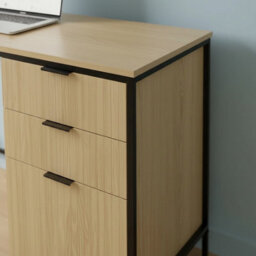 Home Source Wisbech 3 Drawer Oak Effect And Metal Home Office Computer Writing Desk - thumbnail 4