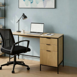 Home Source Wisbech 3 Drawer Oak Effect And Metal Home Office Computer Writing Desk - thumbnail 5