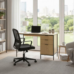 Home Source Wisbech 3 Drawer Oak Effect And Metal Home Office Computer Writing Desk - thumbnail 1