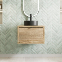 Affine 600mm Countertop Bathroom Vanity Unit Black Basin Sink Wall Hung Soft Close Oak - thumbnail 2