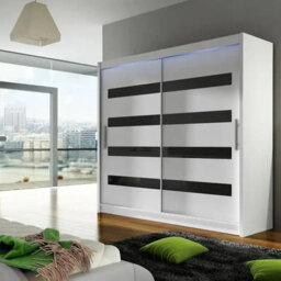 Bega Xi 180 Wardrobe With Sliding Doors Hanging Rail Shelves White With Black And Led Lights - thumbnail 2
