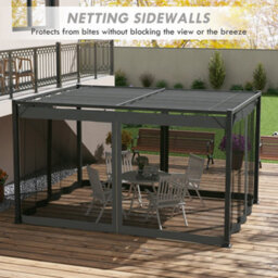 Outsunny 3 X 4M Pergola With Retractable Roof And Netting, Dark Grey - thumbnail 5