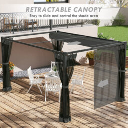 Outsunny 3 X 4M Pergola With Retractable Roof And Netting, Dark Grey - thumbnail 4
