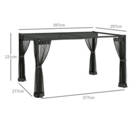 Outsunny 3 X 4M Pergola With Retractable Roof And Netting, Dark Grey - thumbnail 3