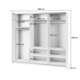 Arte Maxi 06 Sliding Door Wardrobe In White - 2500mm X 2350mm X 710mm - Grand Storage With Mirrored Enhancement - thumbnail 4