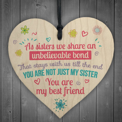 Red Ocean Unbelievable Bond Shabby Chic Wooden Heart Sign Gift Sister Love Thank You Sign - image 1