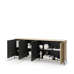 Arte  Itami 05 Sideboard Cabinet 206Cm Oak And Black With 4 Doors, Shelves And Led Lighting - thumbnail 5