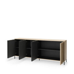 Arte  Itami 05 Sideboard Cabinet 206Cm Oak And Black With 4 Doors, Shelves And Led Lighting - thumbnail 3
