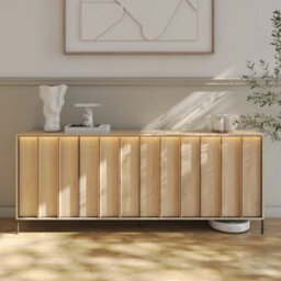Arte  Itami 05 Sideboard Cabinet 206Cm Oak And Black With 4 Doors, Shelves And Led Lighting