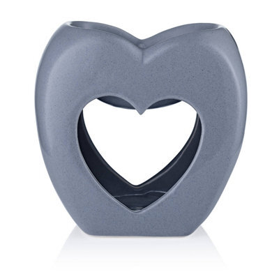 Heart Wax Melt Burner. Ceramic In Matt Grey Colour. Gift Boxed. Height 11 Cm - image 1