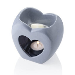 Heart Wax Melt Burner. Ceramic In Matt Grey Colour. Gift Boxed. Height 11 Cm - thumbnail 2