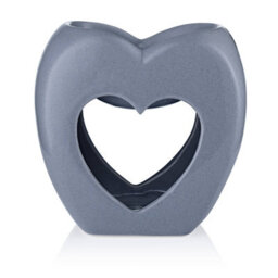 Heart Wax Melt Burner. Ceramic In Matt Grey Colour. Gift Boxed. Height 11 Cm