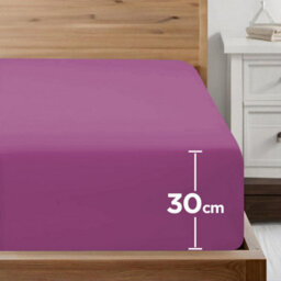 Ameha Plain Dyed Purple Fitted Sheet 30Cm Extra Deep Pocket Soft Touch Easy Care Durable Bed Fitted Sheets Single, 91X190 Cm - thumbnail 3