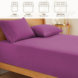 Ameha Plain Dyed Purple Fitted Sheet 30Cm Extra Deep Pocket Soft Touch Easy Care Durable Bed Fitted Sheets Single, 91X190 Cm - thumbnail 4
