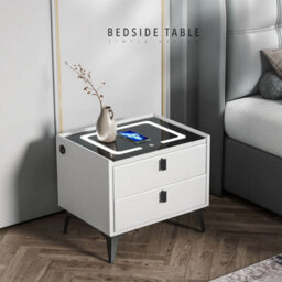 Led Bedside Table With 2 Drawers Wireless Charging Side Cabinet White - thumbnail 9