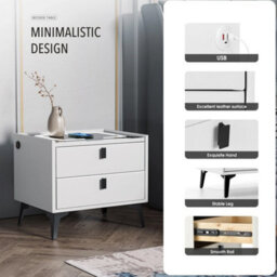 Led Bedside Table With 2 Drawers Wireless Charging Side Cabinet White - thumbnail 8