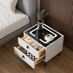 Led Bedside Table With 2 Drawers Wireless Charging Side Cabinet White - thumbnail 3
