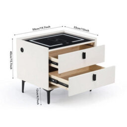 Led Bedside Table With 2 Drawers Wireless Charging Side Cabinet White - thumbnail 2