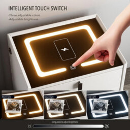 Led Bedside Table With 2 Drawers Wireless Charging Side Cabinet White - thumbnail 5