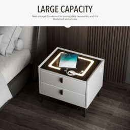 Led Bedside Table With 2 Drawers Wireless Charging Side Cabinet White - thumbnail 7