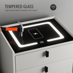 Led Bedside Table With 2 Drawers Wireless Charging Side Cabinet White - thumbnail 6