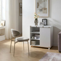 Wyld And Coco Fold-Down Desk With Hidden Cabinet And Open Shelves, White Melamine, W80 X D80 X H74Cm - thumbnail 2