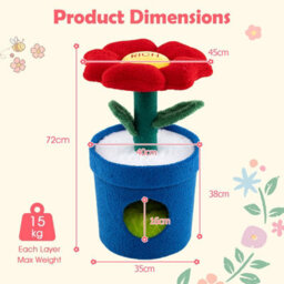 Tree For Indoor Cats Kitten Tower With Flower Padded Perch-Red Cute Cat - thumbnail 2