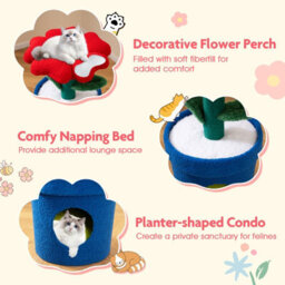 Tree For Indoor Cats Kitten Tower With Flower Padded Perch-Red Cute Cat - thumbnail 3