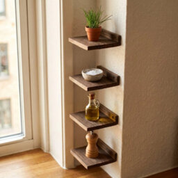 Brown Set Of 4 Floating Wall Shelves Picture Ledge Display Rack Book Hanging Shelf - thumbnail 6