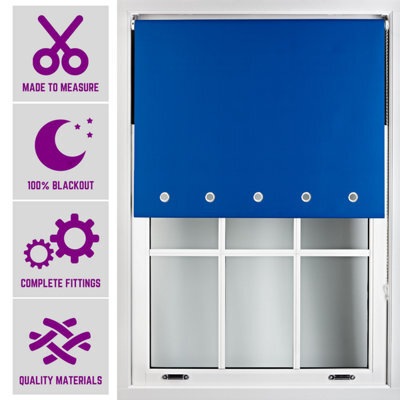Furnished Made To Measure Blackout Roller Blinds With Round Eyelets - Blue Blind For Home And Office (W)60Cm (L)165Cm - image 1