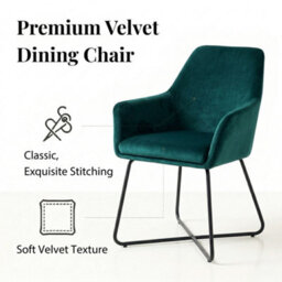 Evre Josie Teal Velvet Dining Chairs Set Of 2 Upholstered Chairs With Arms & Metal Legs - thumbnail 3