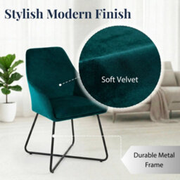 Evre Josie Teal Velvet Dining Chairs Set Of 2 Upholstered Chairs With Arms & Metal Legs - thumbnail 4