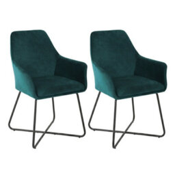 Evre Josie Teal Velvet Dining Chairs Set Of 2 Upholstered Chairs With Arms & Metal Legs - thumbnail 1