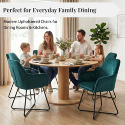 Evre Josie Teal Velvet Dining Chairs Set Of 2 Upholstered Chairs With Arms & Metal Legs - thumbnail 7