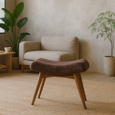 Wyld Haus Rome Curved Faux Fur Bench Mocha Seat Mango Wood Legs - image 1