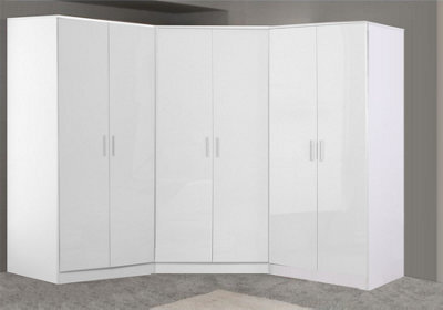 Reflect 3Pc Wardrobe Bundle - 2 Door Corner + 2X 2 Door Plain - White Gloss & Matt White - H: 180Cm X W: 179Cm X D: 103Cm - image 1